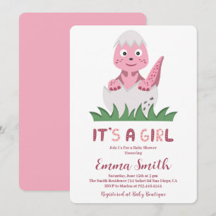 Het is een Girl Cute Dinosaur Baby shower Uitnodig Kaart