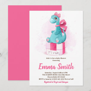 Het is een Girl Cute Dinosaur Baby shower Uitnodig Kaart