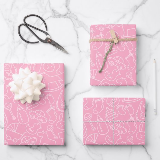 Het is een Girl Cute Pink Baby shower Inpakpapier Vel (Voorkant)