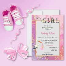 Het is een Girl Floral Stork Baby shower Uitnodigi