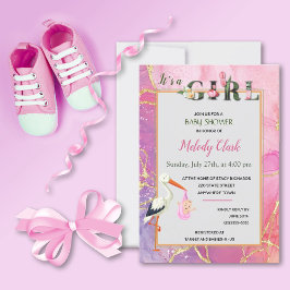 Het is een Girl Floral Stork Baby shower Uitnodigi Kaart