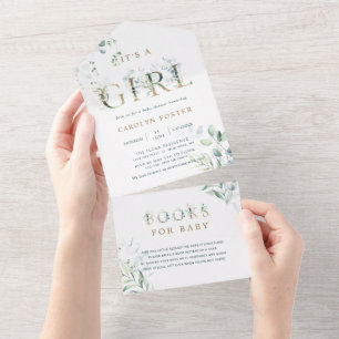 Het is een Girl Gold Baby shower   Boeken voor Bab All In One Uitnodiging