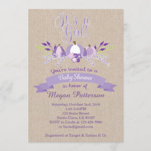 Het is een Girl-Lavender Pumpkins Baby shower Invi Kaart