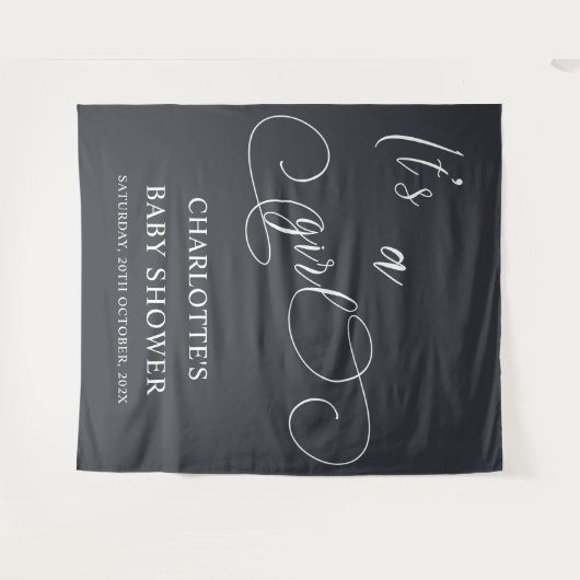 Het is een Girl Modern Minimal Calligraphy Baby sh Wandkleed (Voorkant (horizontaal))