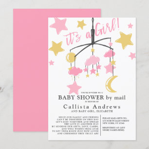 Het is een Girl Moon Stars mobiel Baby shower per  Kaart