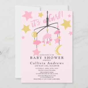 Het is een Girl Moon Stars Wieg Mobiel Baby shower Kaart