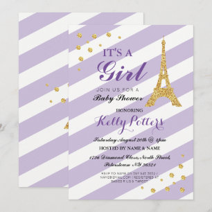 Het is een Girl Paars Baby shower Eiffel Tower Str Kaart