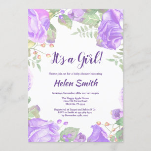 Het is een Girl Paarse Floral Baby shower uitnodig Kaart
