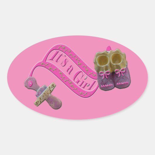 Het is een Girl Pacifier Shoes Ovale Sticker (Voorkant)