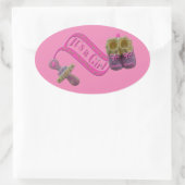 Het is een Girl Pacifier Shoes Ovale Sticker (Tas)