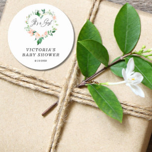 Het is een Girl Peach Baby shower Ronde Sticker