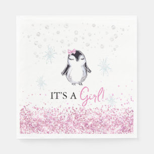 Het is een Girl Penguin Winter Baby shower Servet