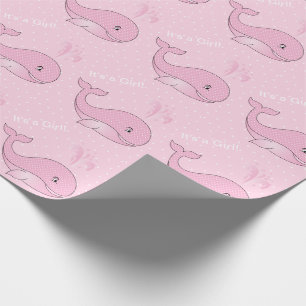Het is een Girl Pink Baby Whales Cadeaupapier