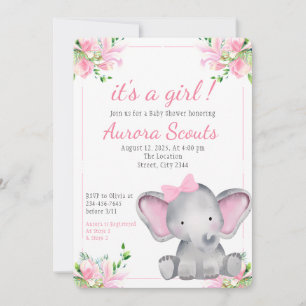 Het is een Girl Pink Elephant Baby shower Kaart