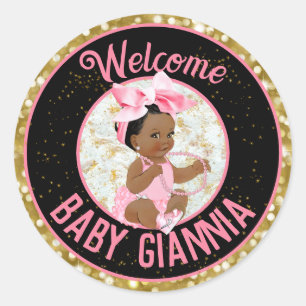 Het is een Girl Pink en Gold Glitter Elegant Ronde Sticker
