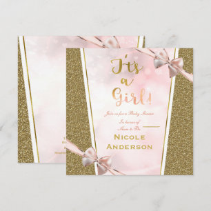 Het is een Girl Pink & Gold Baby shower Kaart