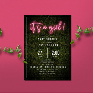 Het is een Girl Pink Neon Boxwood Baby shower Kaart
