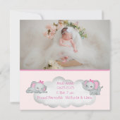 Het is een 'Girl Pink Photo Elephant Birth Announc (Achterkant)