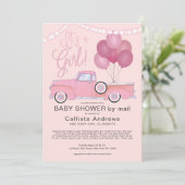 Het is een Girl Pink Truck Balloons Licht Baby sho Kaart (Staand voorkant)