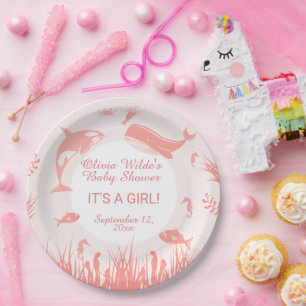 Het is een Girl Pink Under the Zee Baby shower Papieren Bordje