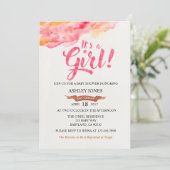 Het is een Girl Pink Waterverf Baby shower-uitnodi Kaart (Staand voorkant)