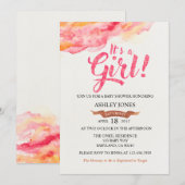 Het is een Girl Pink Waterverf Baby shower-uitnodi Kaart (Voorkant / Achterkant)