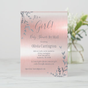 Het is een GIRL roze metallisch Baby shower per po Kaart
