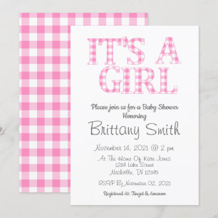 Het is een Girl Simple Pink en White Baby shower Kaart