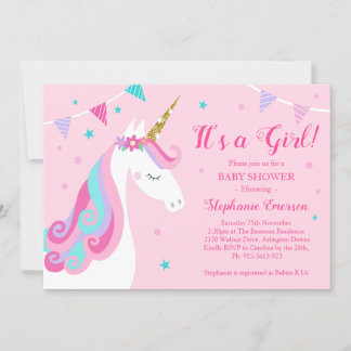 Het is een Girl Unicorn Baby shower Roze Kaart