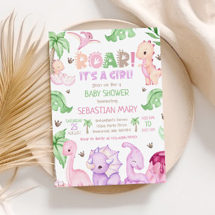 Het is een Girl Waterverf Dinosaur Baby shower Kaart