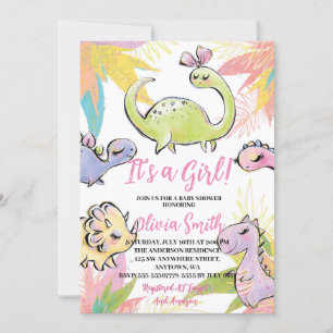 Het is een Girl Waterverf Dinosaur Baby shower Uit Kaart