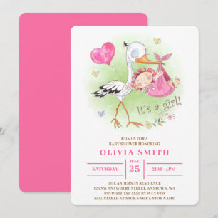 Het is een Girl Waterverf Stork die een babymeisje Kaart