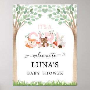 Het is een Girl Woodland Baby shower Welcome Poster