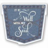 Het is een goed denim zakje sticker (Voorkant)
