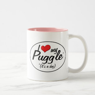 Het is een hond. Ik hou van mijn puggle Tweekleurige Koffiemok
