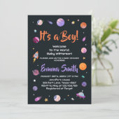Het is een Jong Planeten Outer Space Baby Shower Kaart (Staand voorkant)