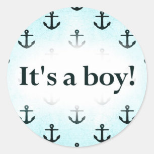 Het is een jongen! Ankerpatroon Baby Blauw Ronde Sticker
