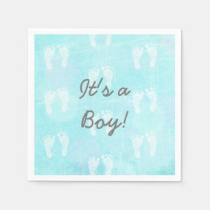 Het is een jongen, Baby Footprint Blue Baby shower Servet