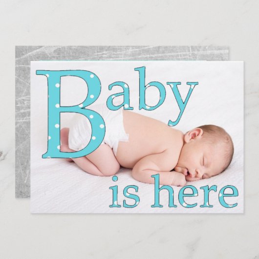 Het is een jongen, Baby is hier, geboortekaartjes Aankondiging (Voorkant / Achterkant)