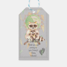 Het is een jongen! Baby Raccoon Gift Label