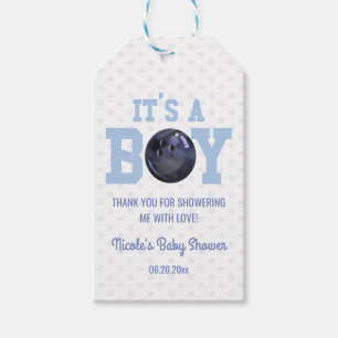 Het is een jongen! Baby shower Blauwe Bowling Ball Cadeaulabel
