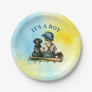 Het is een jongen   Baby shower met honkbalthema Papieren Bordje