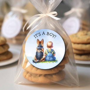 Het is een jongen   Baby shower of Verjaardagsaank Ronde Sticker