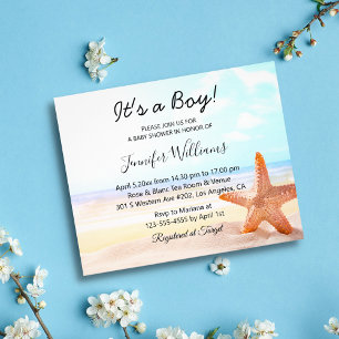 het is een jongen, baby shower, strand foto uitnod flyer