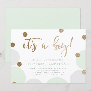Het is een jongen! Baby shower van groene en gou Kaart