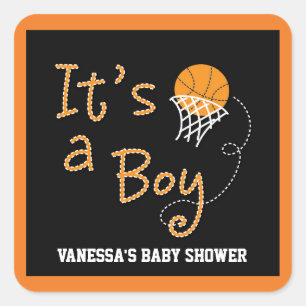HET IS EEN JONGEN Basketbal Baby Shower Feest Stic Vierkante Sticker