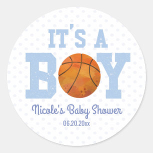 Het is een jongen! Basketbal Baby shower Party Fav Ronde Sticker