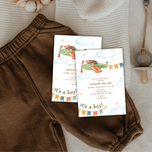 Het Is Een Jongen Beer Vliegtuig Baby Shower Kaart