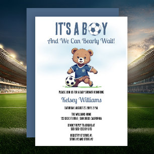 Het is een jongen, bijna jarige voetballer baby sh kaart