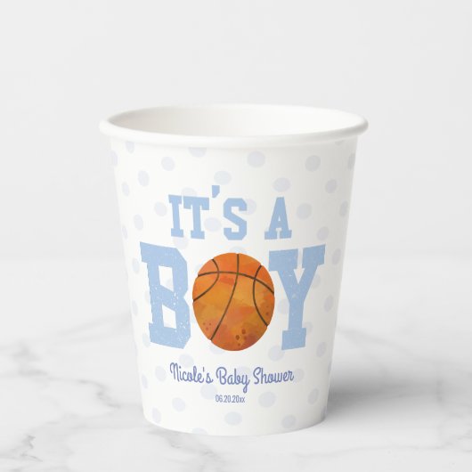 Het is een jongen! Blauw basketbal Baby shower Papieren Bekers (Voorkant)